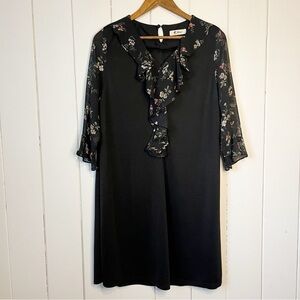 Yuer Black with Sheer Floral Sleeves and Neck Detailed Dress.